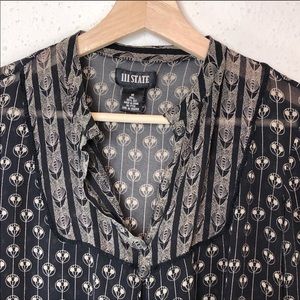 111 State | Band Collar Geometric Silk Blouse 👚